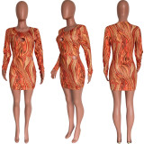 Fashion Print Long Sleeve Slim Mini Dress HMS-6495