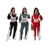 Fashion Color Block Long Sleeve Two Piece Pants Set SFY-2789