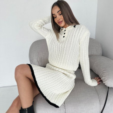 Long Sleeve Knit Button Sweater Skirt Two Piece Set YMZY-7526