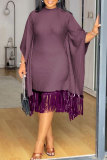 Plus Size Sequin Tassel Bat Sleeve Midi Dress NY-3300
