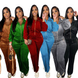 Lapel Zipper Coats And Pants Two Piece Set SFY-575