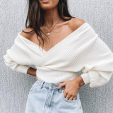 Solid Color Knits V Neck Sweater YMZY-2016