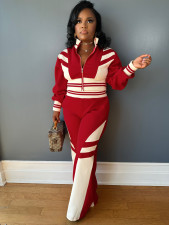 Fashion Color Block Long Sleeve Two Piece Pants Set SFY-2789