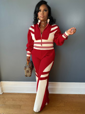 Fashion Color Block Long Sleeve Two Piece Pants Set SFY-2789