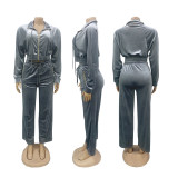 Lapel Zipper Coats And Pants Two Piece Set SFY-575