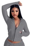 V Neck Zipper Hooded Two Piece Pants Set YD-8819