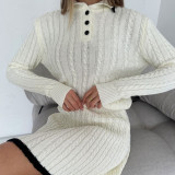 Long Sleeve Knit Button Sweater Skirt Two Piece Set YMZY-7526