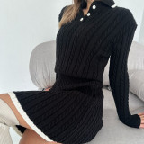Long Sleeve Knit Button Sweater Skirt Two Piece Set YMZY-7526