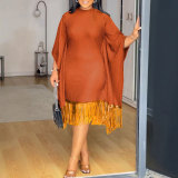 Plus Size Sequin Tassel Bat Sleeve Midi Dress NY-3300