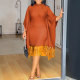 Plus Size Sequin Tassel Bat Sleeve Midi Dress NY-3300