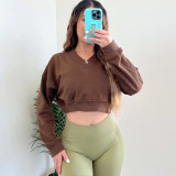 Loose V Neck Solid Color Sweatshirt Tops YMZY-8807