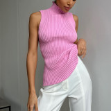 High Neck  Solid Color Sleeveless Tops YMZY-21141