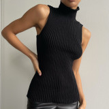 High Neck  Solid Color Sleeveless Tops YMZY-21141