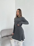 Long Sleeve Knit Button Sweater Skirt Two Piece Set YMZY-7526