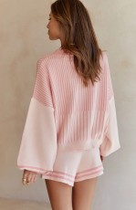 Casual Stripe Sweater Knits Shorts 2 Piece Set YMZY-31302