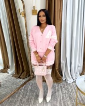 Fashion Long Sleeve Sweater Cardigan Skirt Suit MEM-88608