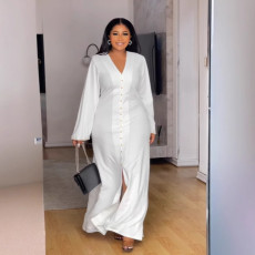 Plus Size V Neck Split Maxi Dress NY-3301
