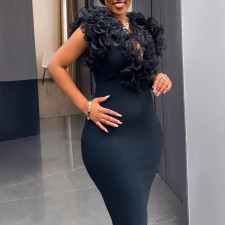 Plus Size V-neck Mesh Patchwork Bodycon Dress NY-10935