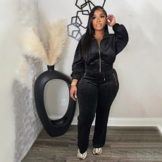 Lapel Zipper Coats And Pants Two Piece Set SFY-575
