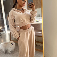 Long Sleeve Zipper Hooded Sweatshirt Pants Suit YMZY-7539
