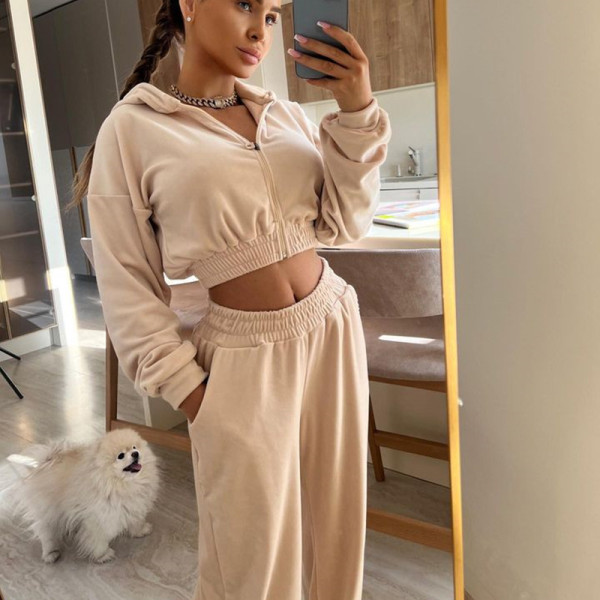 Long Sleeve Zipper Hooded Sweatshirt Pants Suit YMZY-7539