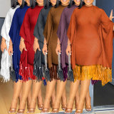 Plus Size Sequin Tassel Bat Sleeve Midi Dress NY-3300