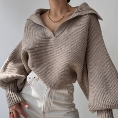 Fashion Long Sleeve Knits Lapel Sweater YMZY-21138