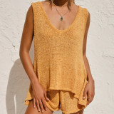 Deep V Neck Vest And Shorts Knits 2 Piece Shorts Set YMZY-4036