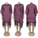 Plus Size Sequin Tassel Bat Sleeve Midi Dress NY-3300