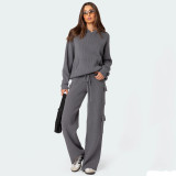 Solid Color Loose Hooded Sweatshirt Pants Sport Suit YMZY-11305
