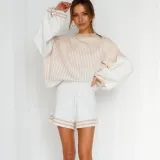 Casual Stripe Sweater Knits Shorts 2 Piece Set YMZY-31302