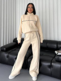 Stripe Long Sleeve Zipper Coat Two Piece Pants Set YMZY-7505