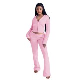 V Neck Zipper Hooded Two Piece Pants Set YD-8819