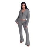 V Neck Zipper Hooded Two Piece Pants Set YD-8819