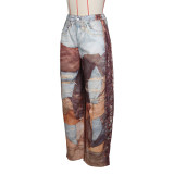 Fashion Print Loose Wide Leg Jeans ZSD-0709