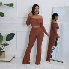 One Shoulder Solid Tops And Wide Leg Pants Suit SFY-2791