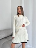Long Sleeve Knit Button Sweater Skirt Two Piece Set YMZY-7526