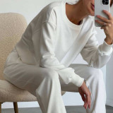 Solid Color Long Sleeve Pants 2 Piece Set YMZY-11908