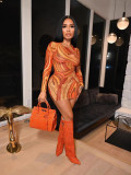 Fashion Print Long Sleeve Slim Mini Dress HMS-6495
