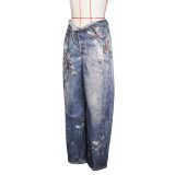 Fashion Print Loose Wide Leg Jeans ZSD-0709