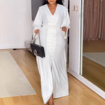 Plus Size V Neck Split Maxi Dress NY-3301