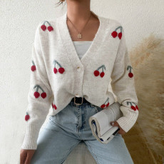 Cherry Sweater Cardigan Long Sleeve Tops GDAM-7182