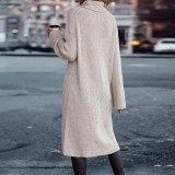 High Collar Sweater Solid Split Midi Dress GDAM-7201