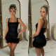 Sequin Feather Patchwork Sling Mini Dress BY-7076