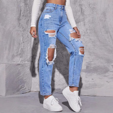 Fashion Washed Holes Straight Jeans GKNF-009