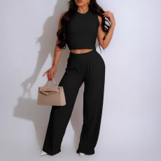 Solid Color Sleeveless Tops And Pants 2 Piece Set AIL-290