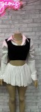 Pre Order: About 7 work days shipping Casual Contrast Color Bubble Two Piece Skirts Set YUEM-50004