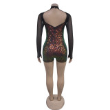 Sequin Deep V Neck Long Sleeve Romper BY-7055