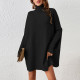 High Neck Long Sleeve Loose Sweater Mini Dress GDAM-7180