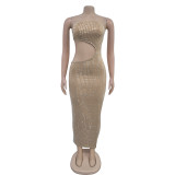 Hot Drill Wrap Chest Split Maxi Dress BY-7057